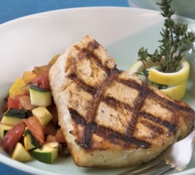 Grilled swordfish with ratatouille vegetables